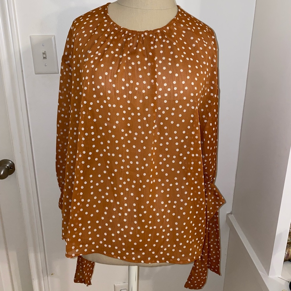 Burnt Orange polka dot sheer flowy top